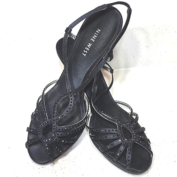 Nine West Black Bedazzled Sling back High Heels Size 8M - Picture 1 of 10